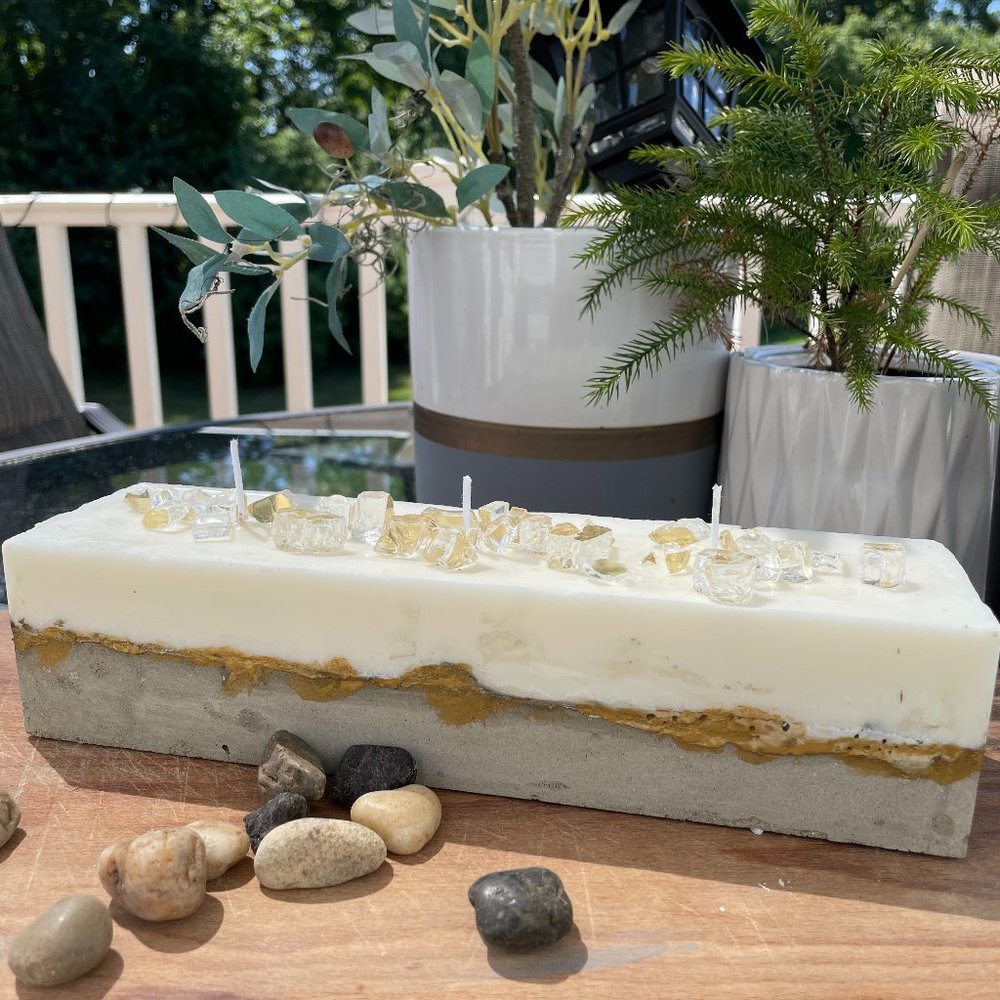 Vegan Olive Oil and Soy Candle on Cement Base